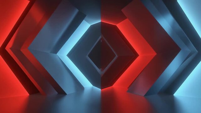 Dynamic animation featuring vibrant red and blue geometric shapes with striking contrast and modern motion design