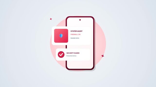 System audit security guard smartphone flat vector animation for mobile firewall protection and data safety