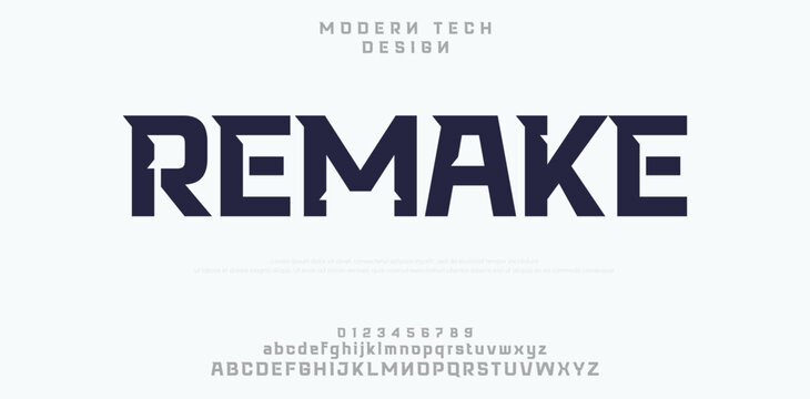 REMAKE Sport Modern Future Logo Alphabet Font and Number. Typography abstract italic bold fonts technology, sport, movie brand and logos. vector illustration