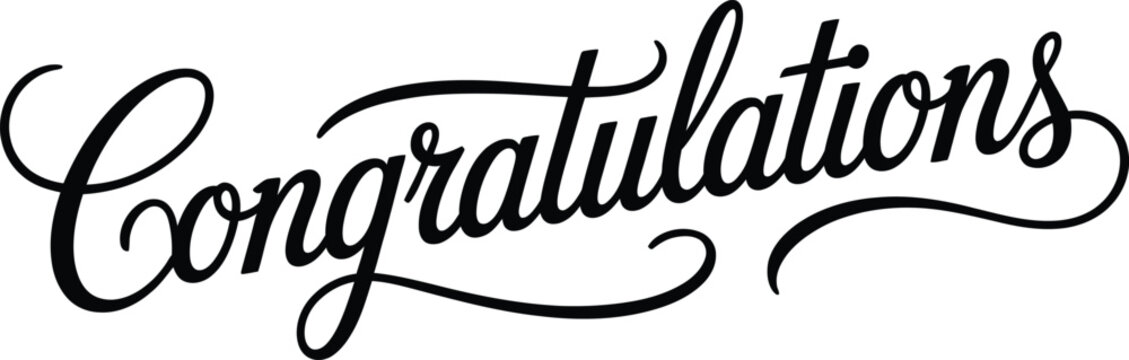 Elegant cursive congratulations text design in black isolated on white background, Vector, illustration