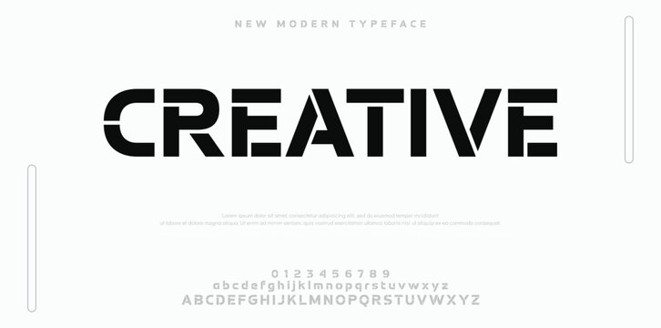 CREATIVE Minimal modern logo alphabet font. Typography abstract minimalist sans serif typeface technology, electronic, music, creative logos fonts. vector illustration