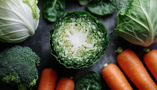 Fresh Vegetables with Detailed Cabbage and Carrot Textures
