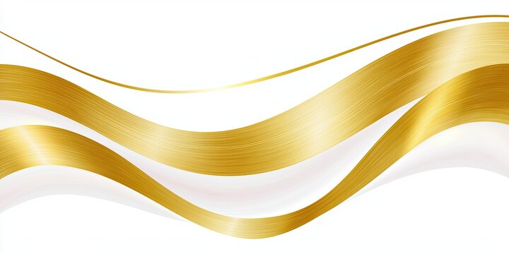 Elegant Abstract Flowing Metallic Ribbon Waves on White Background, Minimal Luxury Border Design with Graceful Curves and Wide Copyspace