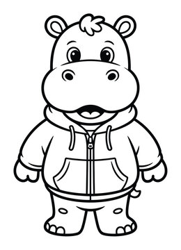 Lindo hipop&oacute;tamo de dibujos animados con sudadera para colorear