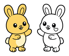 Lindos conejos de dibujos animados, uno coloreado y otro en contorno para colorear © MrAl