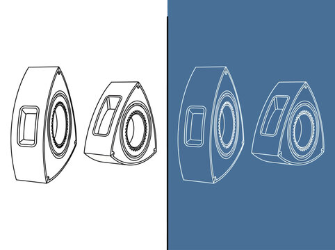 Wankel Rotary Engine Rotor Technical Line Art and Blueprint Illustration