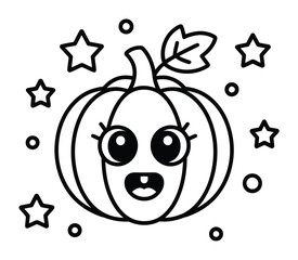 Dibujos animados de calabaza kawaii linda con estrellas y círculos para colorear