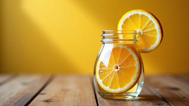 Citrus Slices in Glass Jar with Text Space