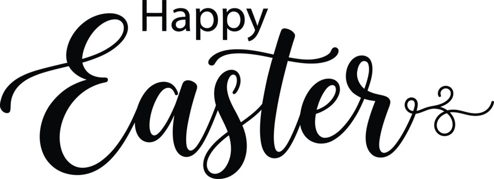 Elegant happy easter calligraphy text isolated on a white background for holiday greeting cards and designs