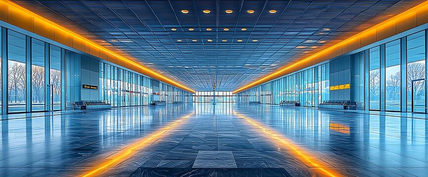 Empty modern hall with illuminated walkway