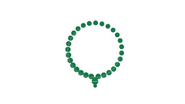 Green Islamic Prayer Beads Tasbih Animation with Smooth Rotation and Counting Motion, Symbol of Worship, Meditation, Faith, Spirituality, Dhikr and Religious Practice on White Background