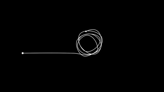 Abstract line arrow with scribble circle showing confusion to clarity concept for problem solving process and motion graphics