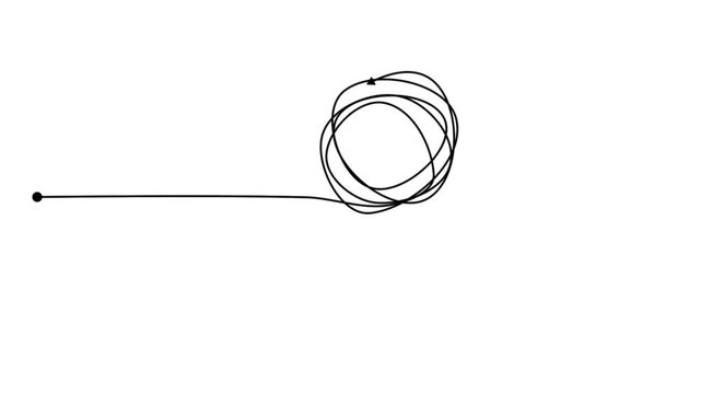 Abstract line arrow with scribble circle showing confusion to clarity concept for problem solving process and motion graphics