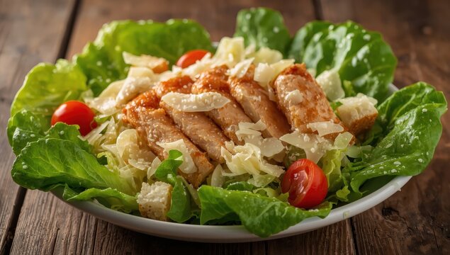 Vibrant homemade Caesar salad with dressing.