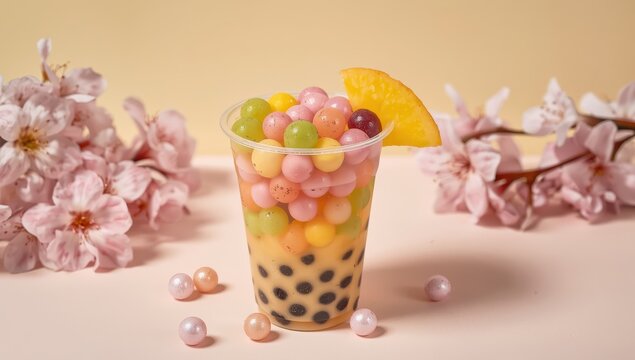 Vibrant tapioca pearls for fashionable Asian boba tea.