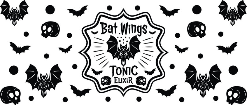 Bat wings tonic elixir vintage label design isolated on white background, Vector, illustration