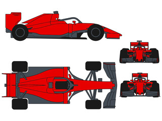 Obraz premium Red Formula Racing Car Vector Illustration - Side, Top, Front, and Rear Views