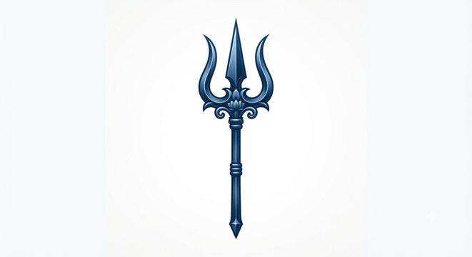 Blue Trident Weapon Isolated on White Background Vector Illustration