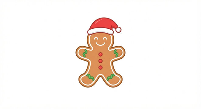 Cute Christmas Gingerbread Man Vector Illustration with Santa Hat