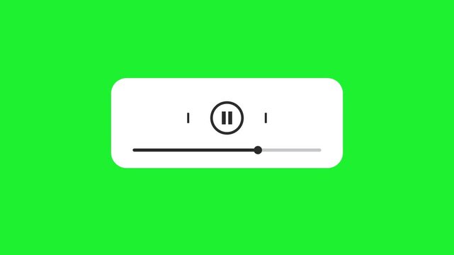 Minimalist Media Player UI with Essential Playback Controls, Progress Bar and Volume Indicator, Simple and Intuitive Layout Design for Playing Audio and Video Content, Isolated on Green Screen
