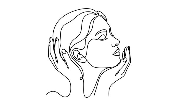 Woman listening with hands cupped around ears in relaxed pose isolated on transparent background, isolated on white background, Vector, illustration World Mental Health Day 2027 one line art vector ed