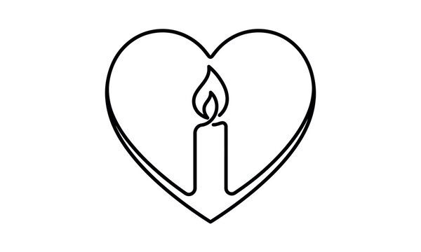 Heart shape with lit candle inside symbolizing love and warmth isolated on transparent background, isolated on white background, Vector, illustration World Mental Health Day 2027 one line art vector e