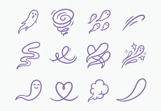 Hand drawn spooky ghost and spirit doodle icons with supernatural handdrawn mystical halloween illustration minimalist poltergeist apparition ethereal mysterious celebration spirituality