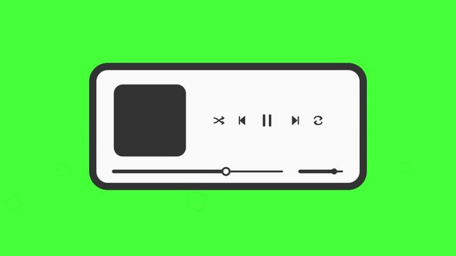 Music Player UI Interface with Play, Pause, Skip Buttons and Timeline Indicator, Complete and Clean Layout for Managing Audio Tracks and Media Content, Ready-to-Use Overlay on Green Screen