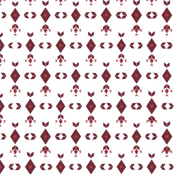 Dark red geometric pattern with rhombus and abstract bird shapes for textile background