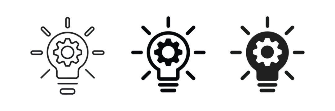 Innovation icons with idea lightbulb, creativity and implementation symbols