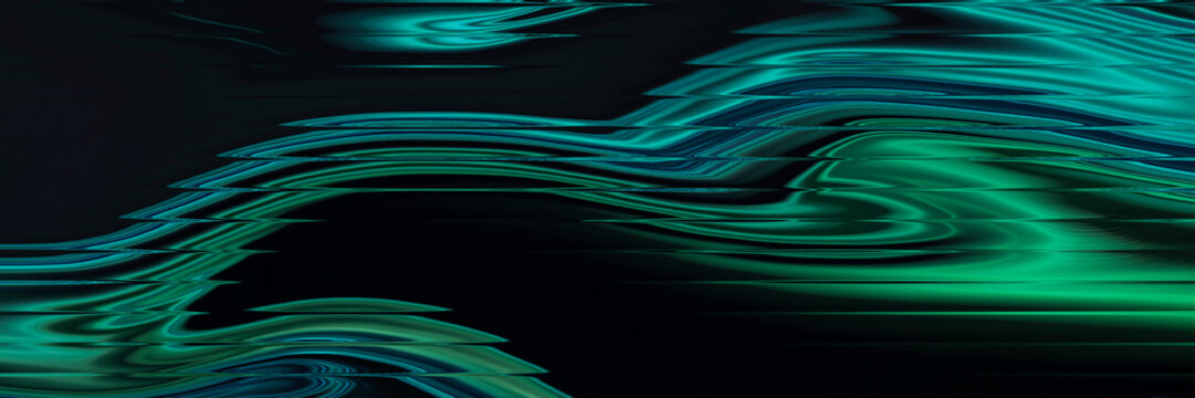 Dark green gradient with glass texture, riddle glass ripple and soft fractal glow across vertical refraction stripes. Abstract background, vector illustration