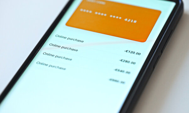 Online purchase history on modern smartphone screen.