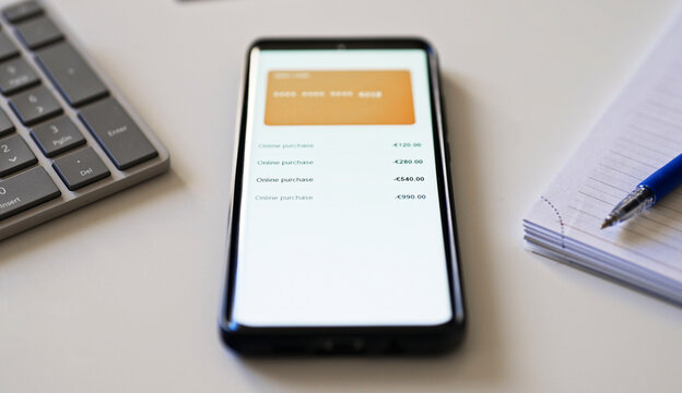 Online purchase history on modern smartphone screen.