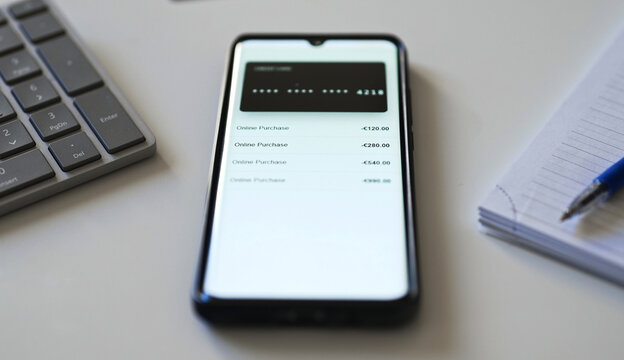 Online purchase history on modern smartphone screen.