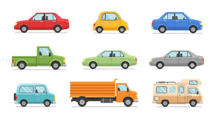 Fototapeta premium Set of Colorful Flat Vector Vehicle Icons for Transport and Logistics