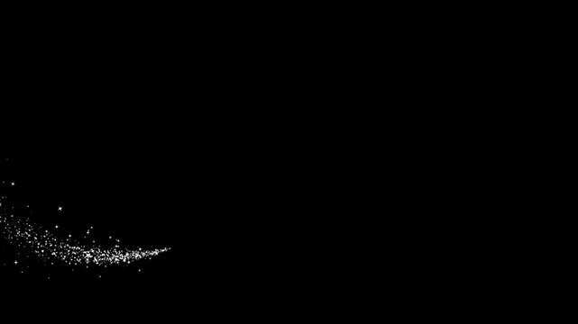 Radiant twinkling glitter star trail with blinking sparkling particles fading away along a graceful curve motion path on isolated black screen background for magical cinematic overlay effects. 4K