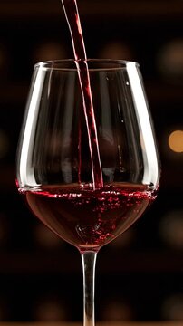 Red wine pouring into glass and swirling in ruby waves