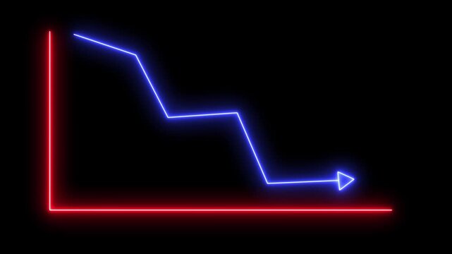 Abstract global market decline and financial loss performance concept animation. Neon business graph animation, Global downward or loss business line animation with alpha channel.4k video animation