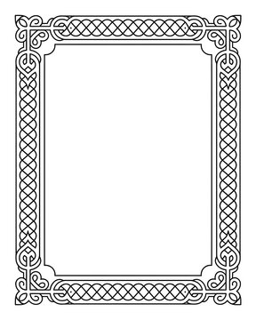 Celtic knot frame isolated on white. Decorative vintage border with intricate weave pattern.