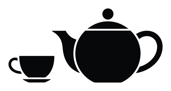 Silueta minimalista negra de una tetera y una taza de t&eacute;