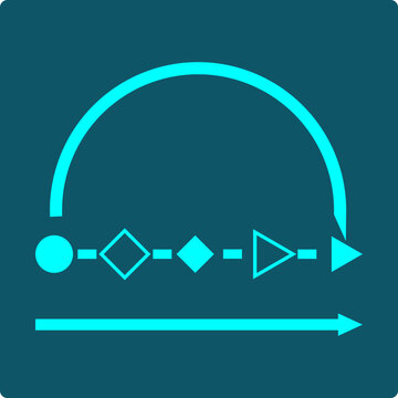 Function Composition Icon &ndash; circle transformed through two shape-changing gates into a triangle, with an overarching arc linking input directly to output