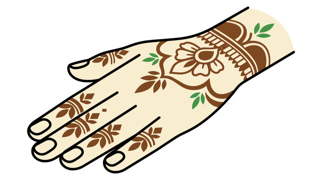 Henna tattoo design on hand with floral and leaf patterns