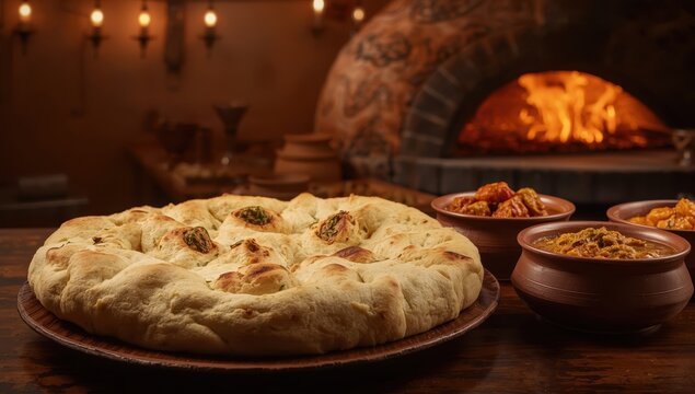 Naan is a pliable Indian flatbread, typically cooked in a tandoor, often paired with curries and available plain or filled.