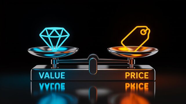 Balance between value and price representing business strategy and cost optimization concept