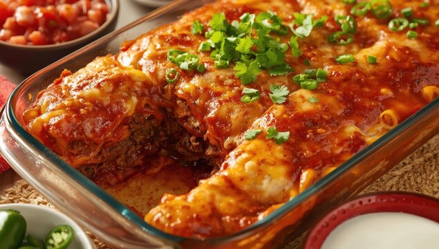 Zesty beef enchilada bake. Simple Mexican meal.