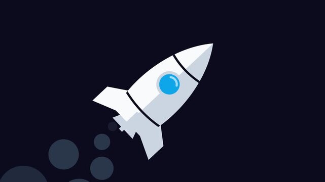 Rocket Ship Space Launch Animation with Flames and Smoke Trail, Symbol of Startup, New Project, Business Growth, Innovation, Progress, Ambition and Reaching Higher Goals
