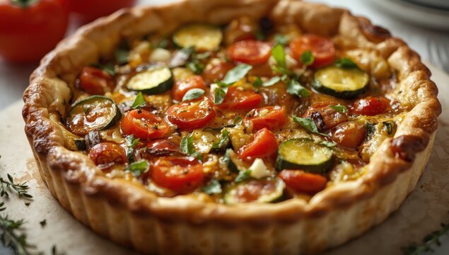 zucchini, tomato, and goat cheese tart