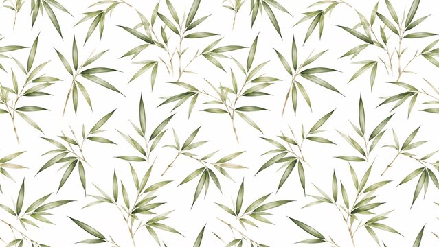 Seamless bamboo leaf pattern. Watercolor botanical background with green foliage.