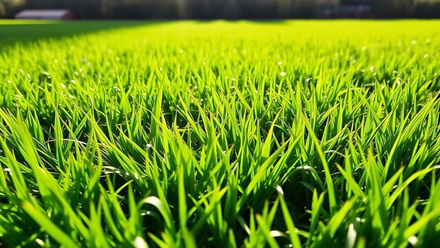 A lush green lawn of Bermuda grass viewed from a low angle, highlighting the dense, carpet-like texture.