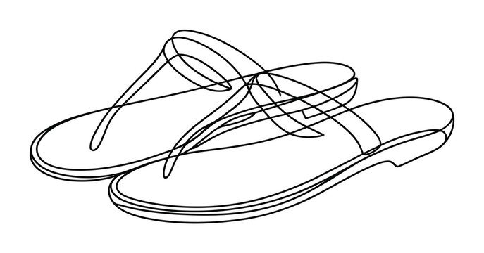 L&iacute;nea continua minimalista de un par de chanclas de verano